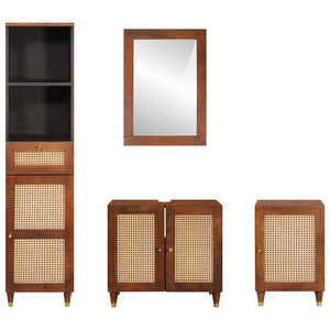 Badezimmerschrank Set Mango Massivholz Braun/Schwarz