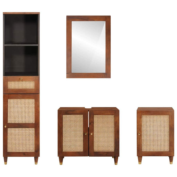 Badezimmerschrank Set Mango Massivholz Braun/Schwarz