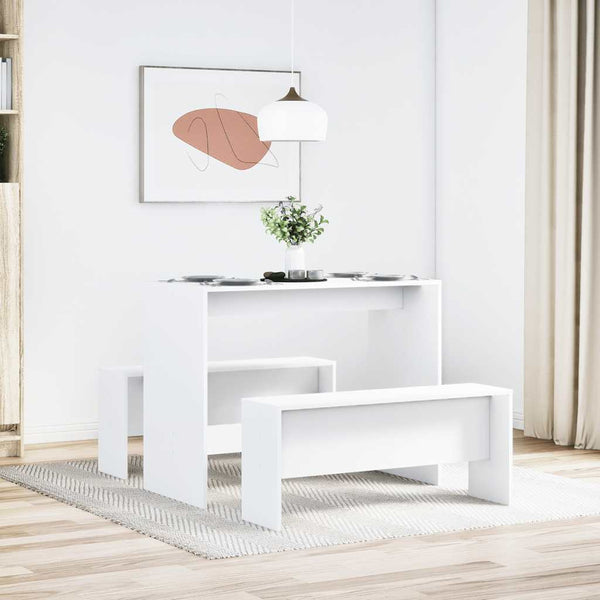 3-tlg. Esstisch Set mit Bank, Weiß