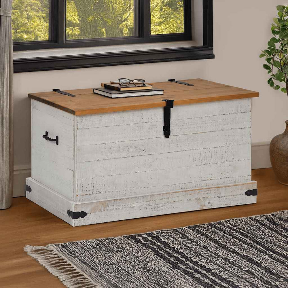 Truhe HALDEN Weiß Kiefer Massivholz 91 cm