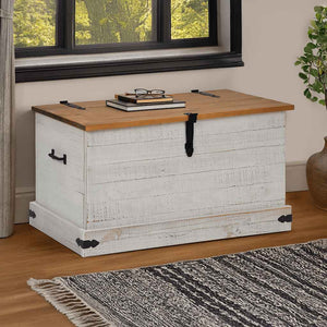 Truhe HALDEN Weiß Kiefer Massivholz 91 cm