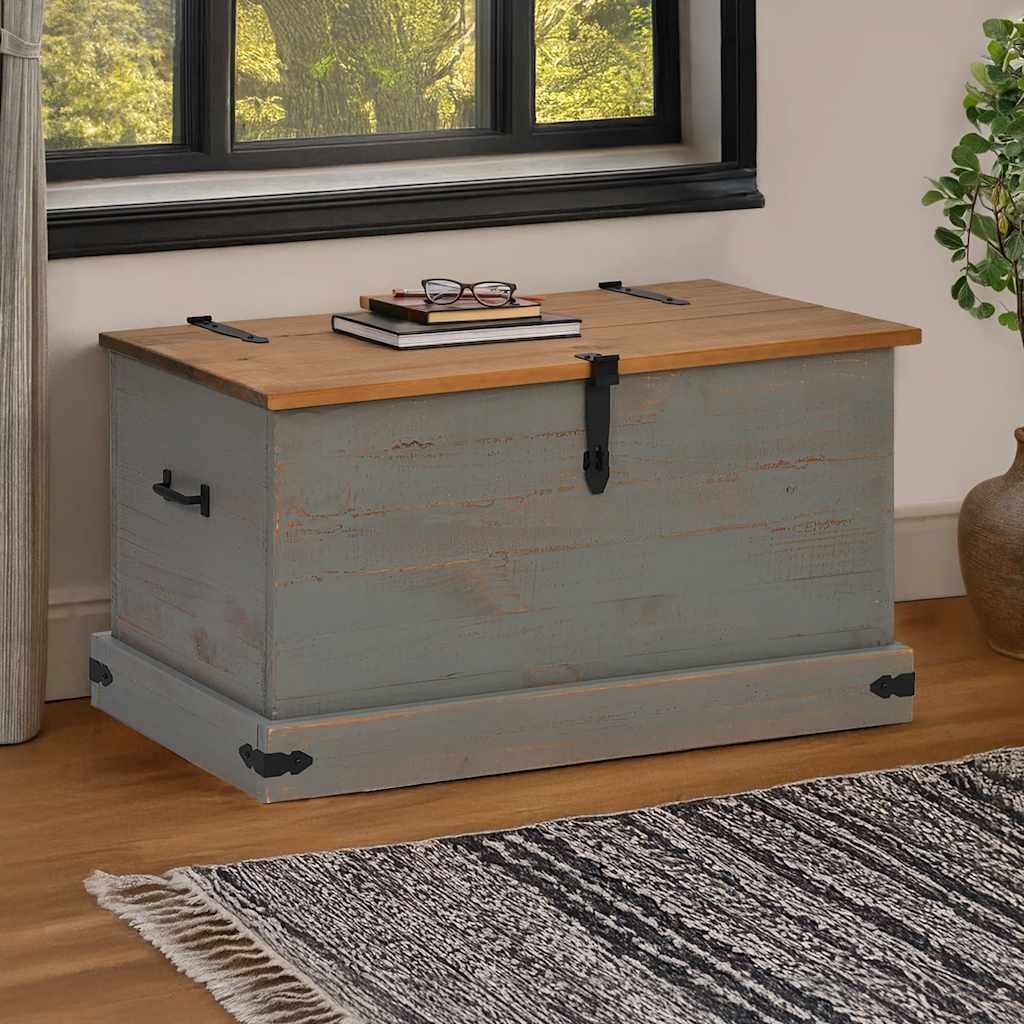 Graue Kiefernholz Truhe HALDEN 91x48x47 cm