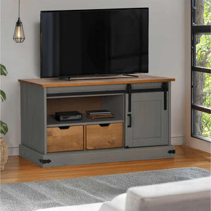 Grauer TV-Schrank HALDEN, Massivholz, 110 cm