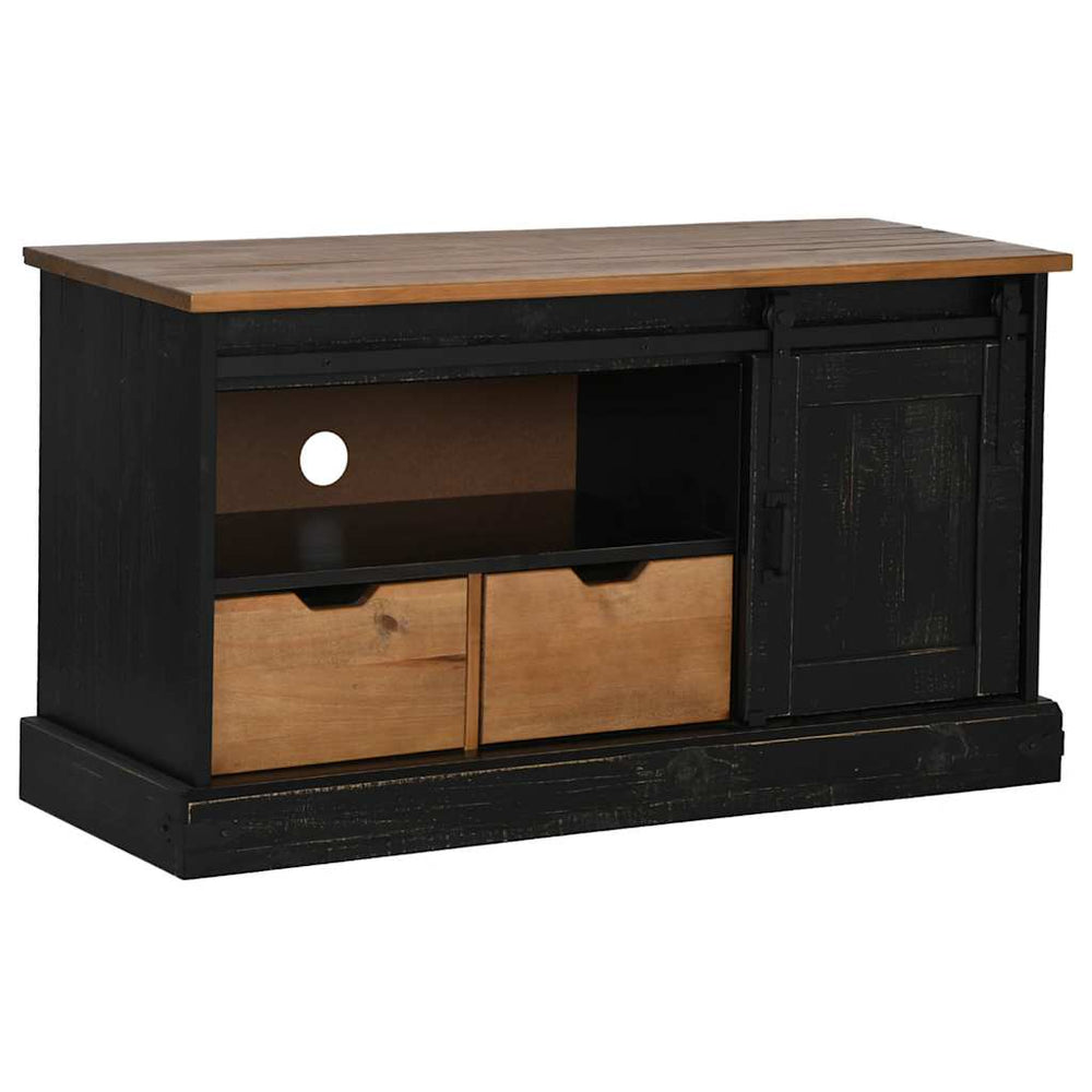 Schwarzer TV-Schrank HALDEN Massivholz 110cm