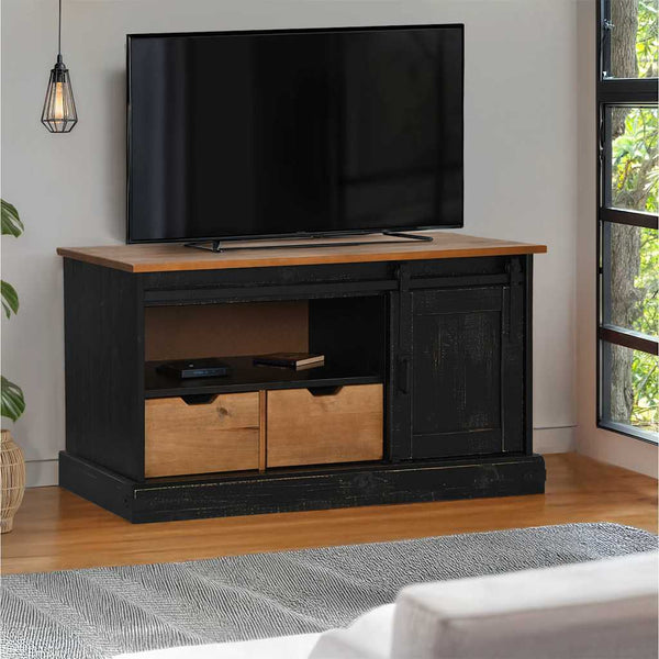 Schwarzer TV-Schrank HALDEN Massivholz 110cm