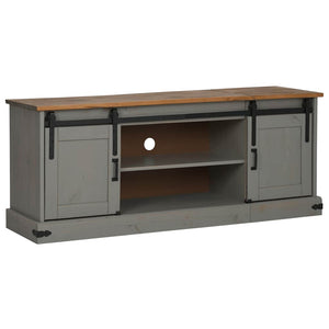 Meuble TV vidaXL HALDEN 2 portes coulissantes gris 150x40x60 cm bois massif