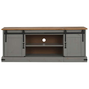 Meuble TV vidaXL HALDEN 2 portes coulissantes gris 150x40x60 cm bois massif