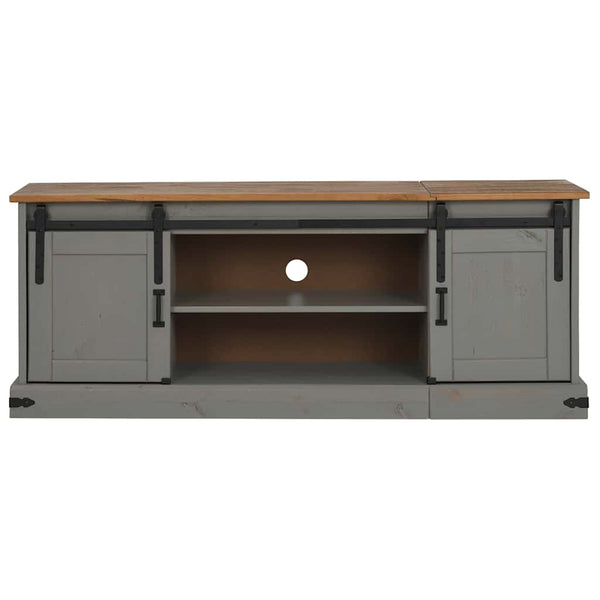 Meuble TV vidaXL HALDEN 2 portes coulissantes gris 150x40x60 cm bois massif