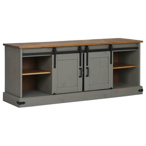 Meuble TV vidaXL HALDEN 2 portes coulissantes gris 150x40x60 cm bois massif