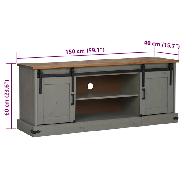 Meuble TV vidaXL HALDEN 2 portes coulissantes gris 150x40x60 cm bois massif