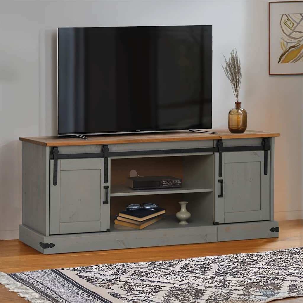 Meuble TV vidaXL HALDEN 2 portes coulissantes gris 150x40x60 cm bois massif
