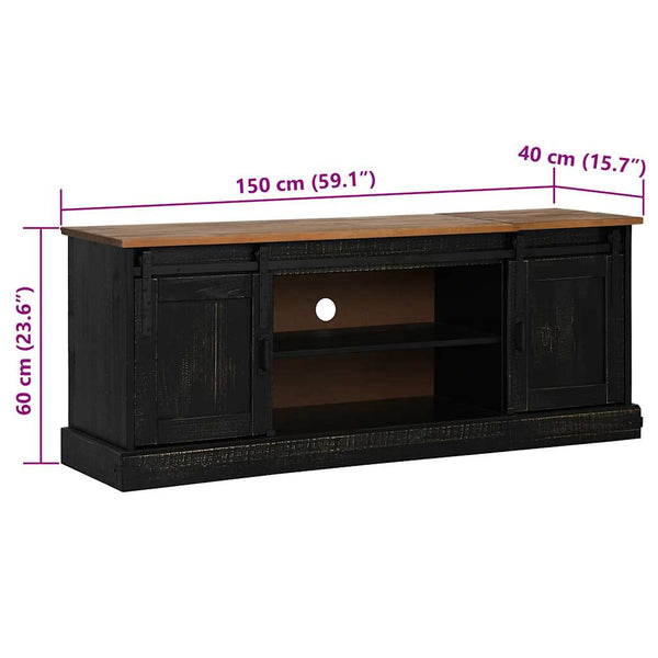 vidaXL TV Cabinet HALDEN 2 Sliding Doors Black 150x40x60cm Solid Wood