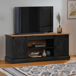 vidaXL TV Cabinet HALDEN 2 Sliding Doors Black 150x40x60cm Solid Wood