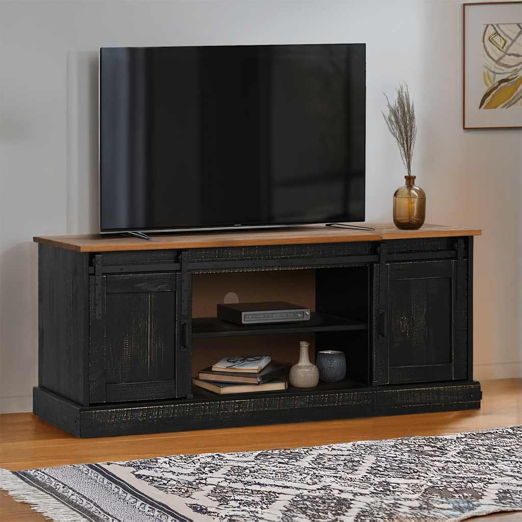 vidaXL TV Cabinet HALDEN 2 Sliding Doors Black 150x40x60cm Solid Wood