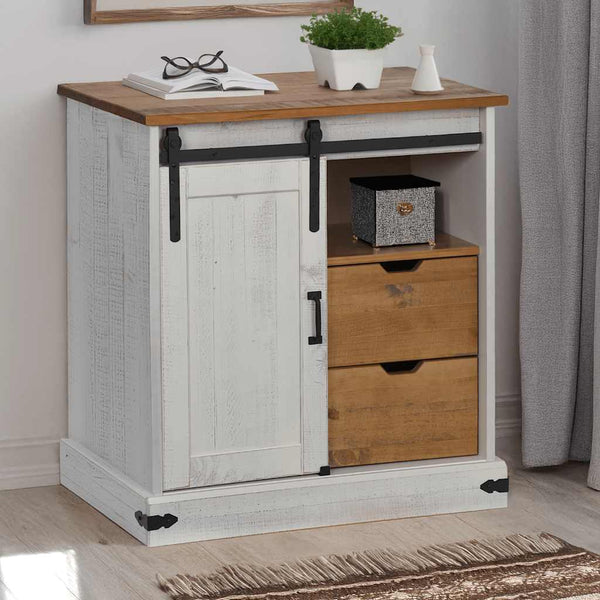Weißes Sideboard HALDEN mit Schiebetür 80 cm