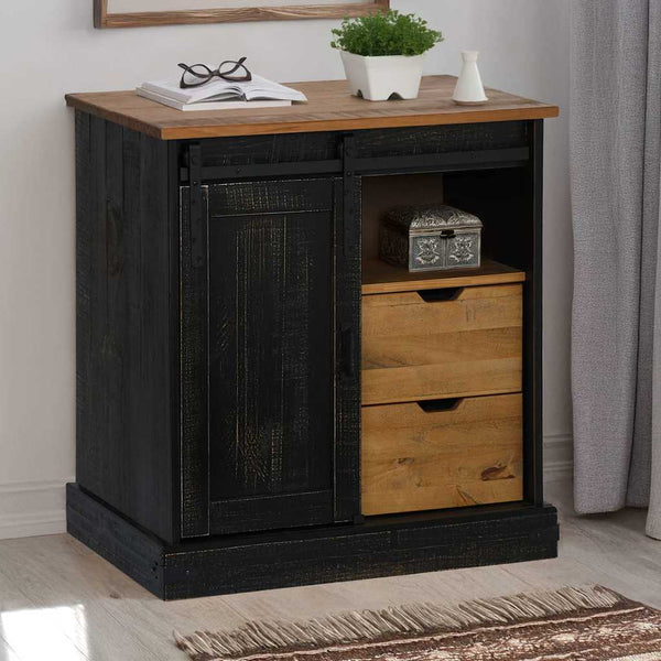 Schwarzes Sideboard HALDEN Massivholz 80x80 cm