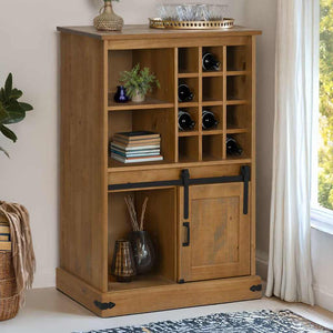 vidaXL Meuble à vin HALDEN avec porte coulissante et casiers à bouteilles en pin