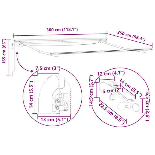 Automatische Weinrote LED Markise 300x250 cm