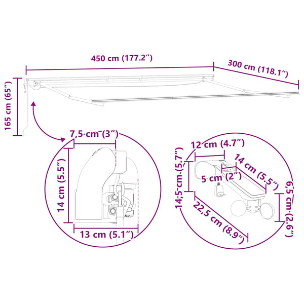 Automatische Weinrote LED Markise 450x300 cm