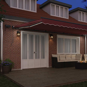 Weinrote LED-Markise, manuell, 600x300 cm