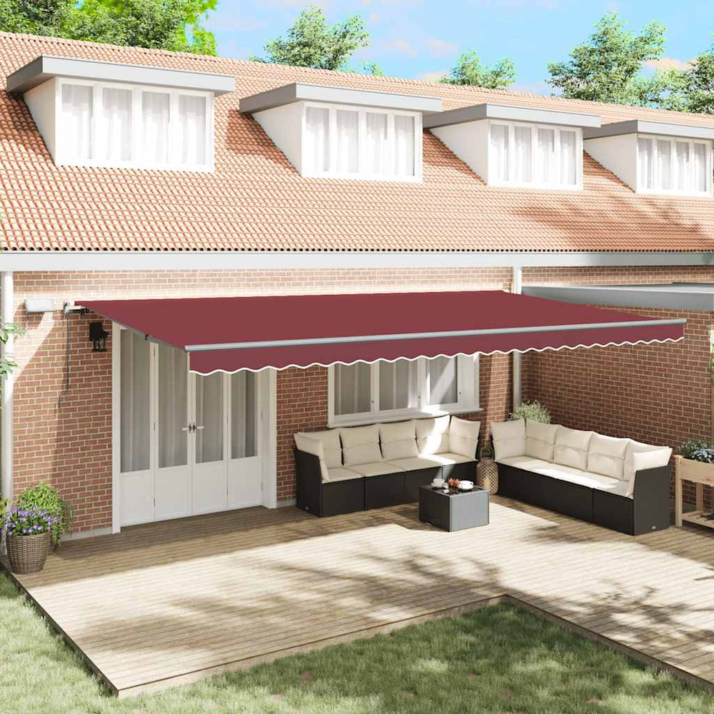 Weinrote LED-Markise, manuell, 600x300 cm