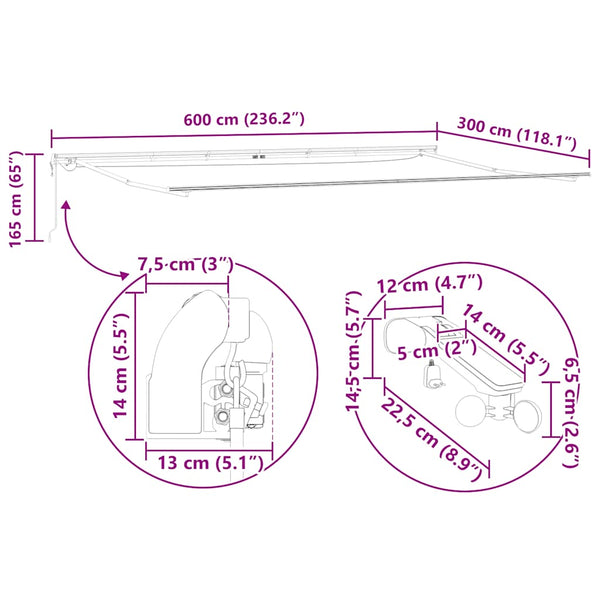 Automatische LED Markise Braun 600x300 cm