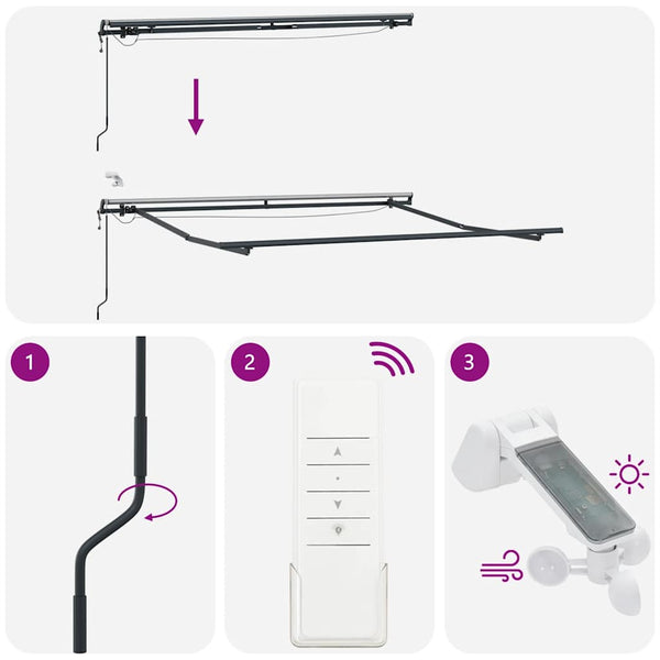Automatische LED Markise, Anthrazit & Weiß, 300x250 cm