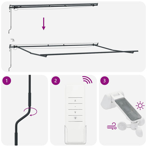 Automatische LED Markise, Anthrazit & Weiß, 450x300 cm