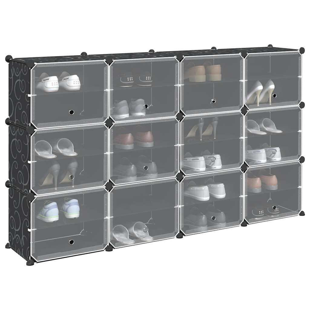 Schuhregal mit 12 Würfeln Schwarz
