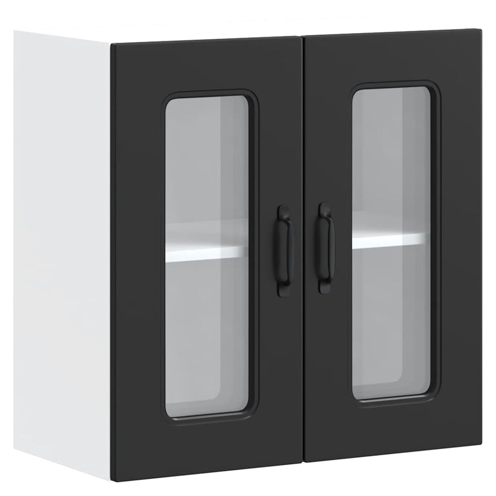 Schwarzer Küchen-Hängeschrank mit Glastür
