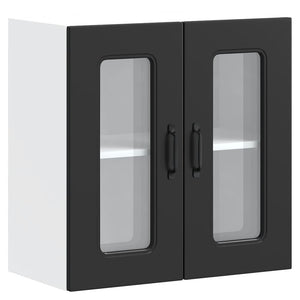 Schwarzer Küchen-Hängeschrank mit Glastür