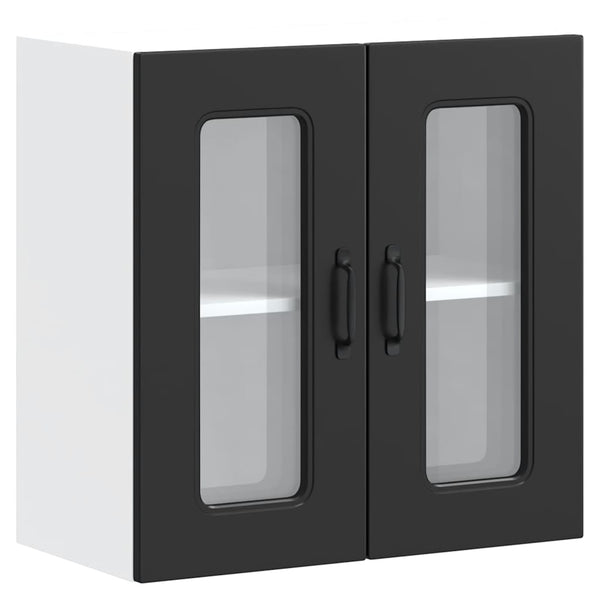 Schwarzer Küchen-Hängeschrank mit Glastür
