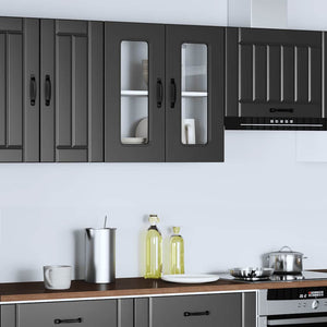 Schwarzer Küchen-Hängeschrank mit Glastür
