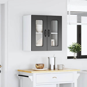 Schwarzer Küchen-Hängeschrank mit Glastür