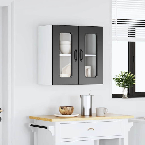 Schwarzer Küchen-Hängeschrank mit Glastür