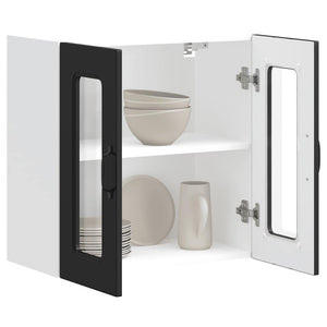 Schwarzer Küchen-Hängeschrank mit Glastür