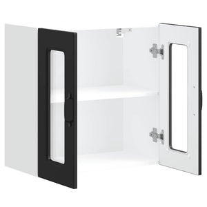 Schwarzer Küchen-Hängeschrank mit Glastür