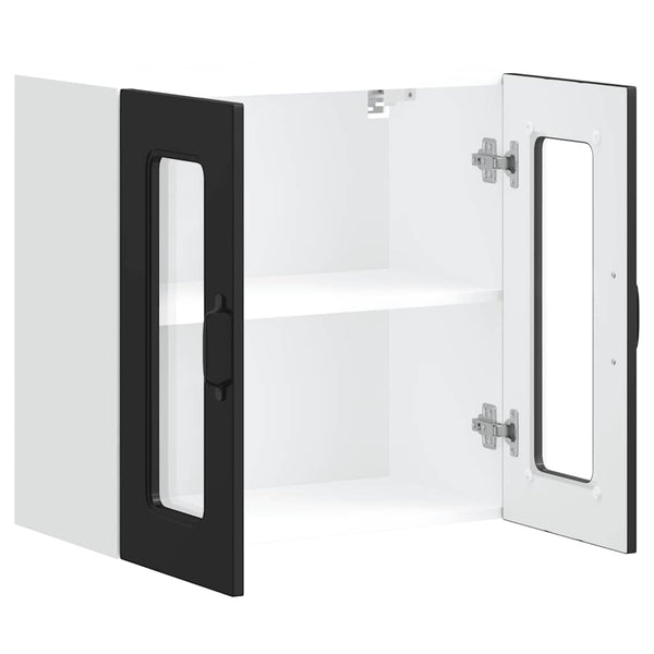 Schwarzer Küchen-Hängeschrank mit Glastür