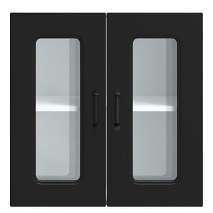 Schwarzer Küchen-Hängeschrank mit Glastür