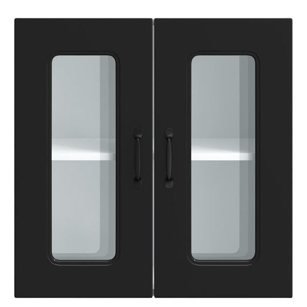 Schwarzer Küchen-Hängeschrank mit Glastür