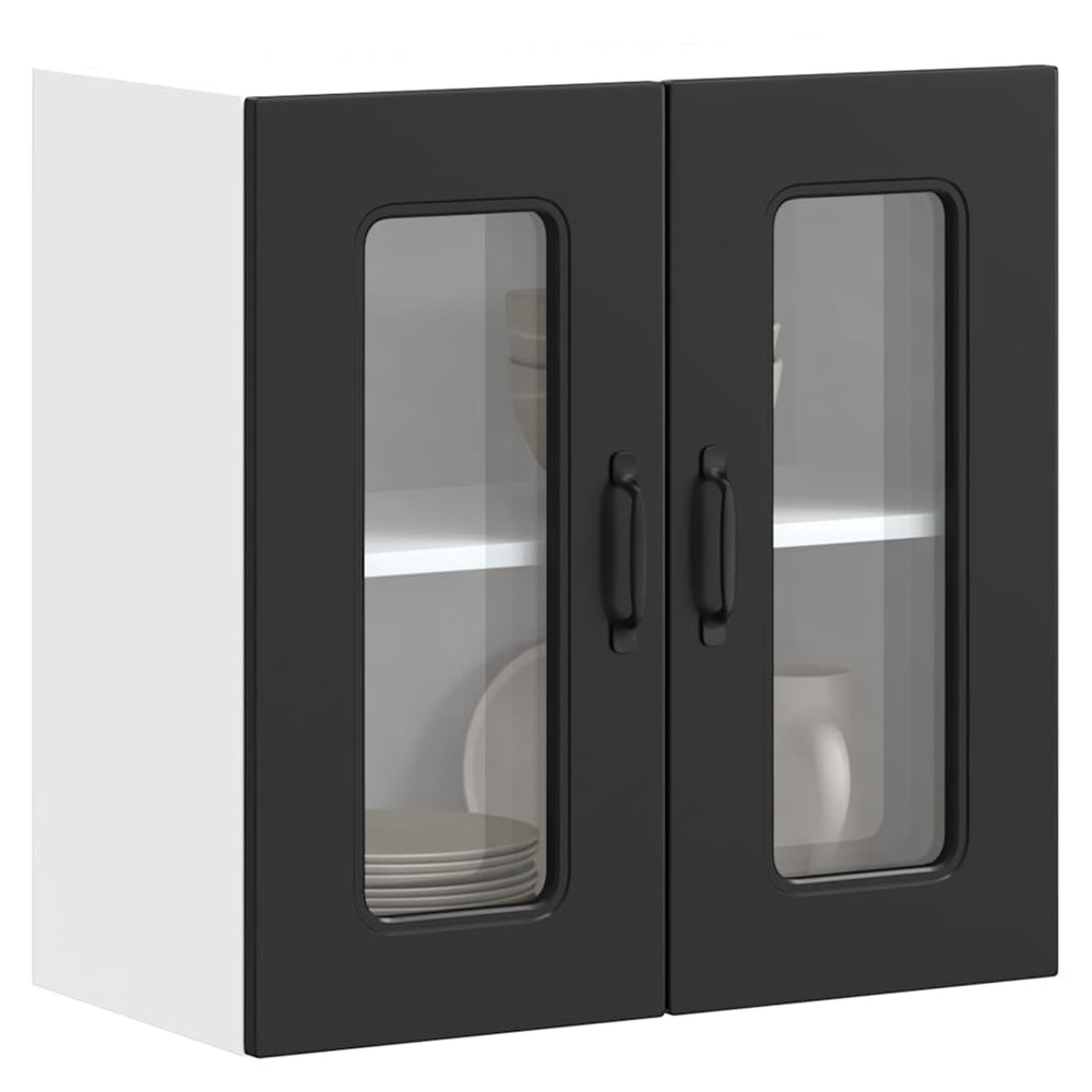 Schwarzer Küchen-Hängeschrank mit Glastür