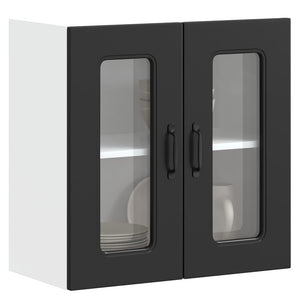 Schwarzer Küchen-Hängeschrank mit Glastür