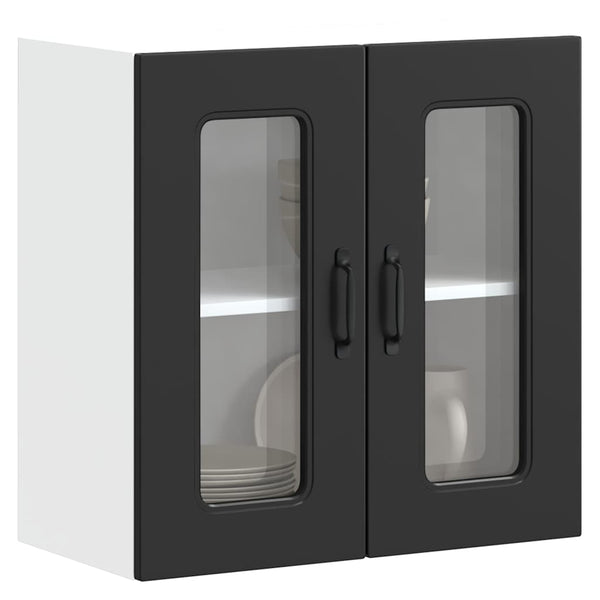 Schwarzer Küchen-Hängeschrank mit Glastür