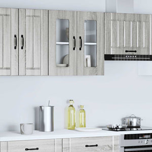 Küchen Hängeschrank Grau Sonoma mit Glastür