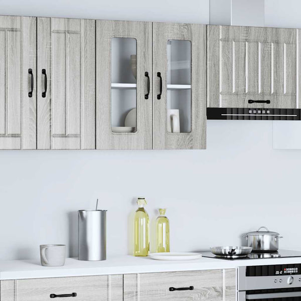 Küchen Hängeschrank Grau Sonoma mit Glastür