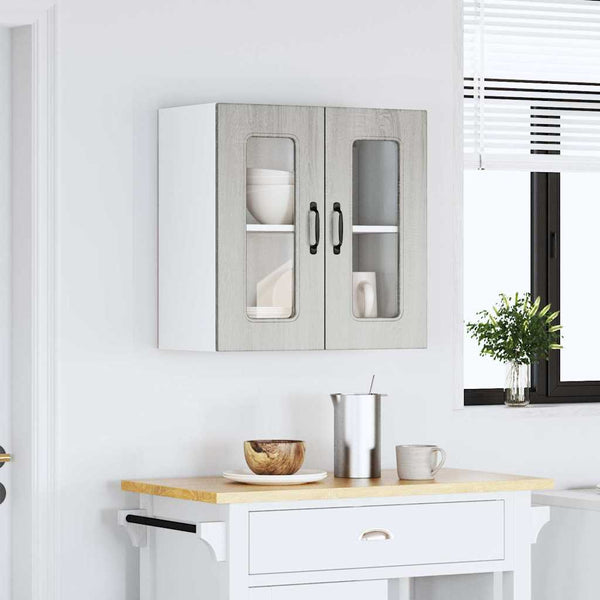 Küchen Hängeschrank Grau Sonoma mit Glastür