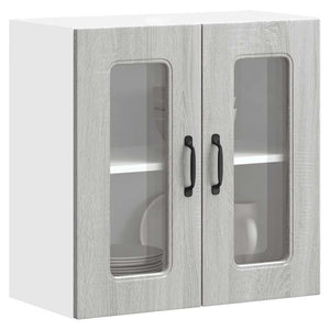 Küchen Hängeschrank Grau Sonoma mit Glastür