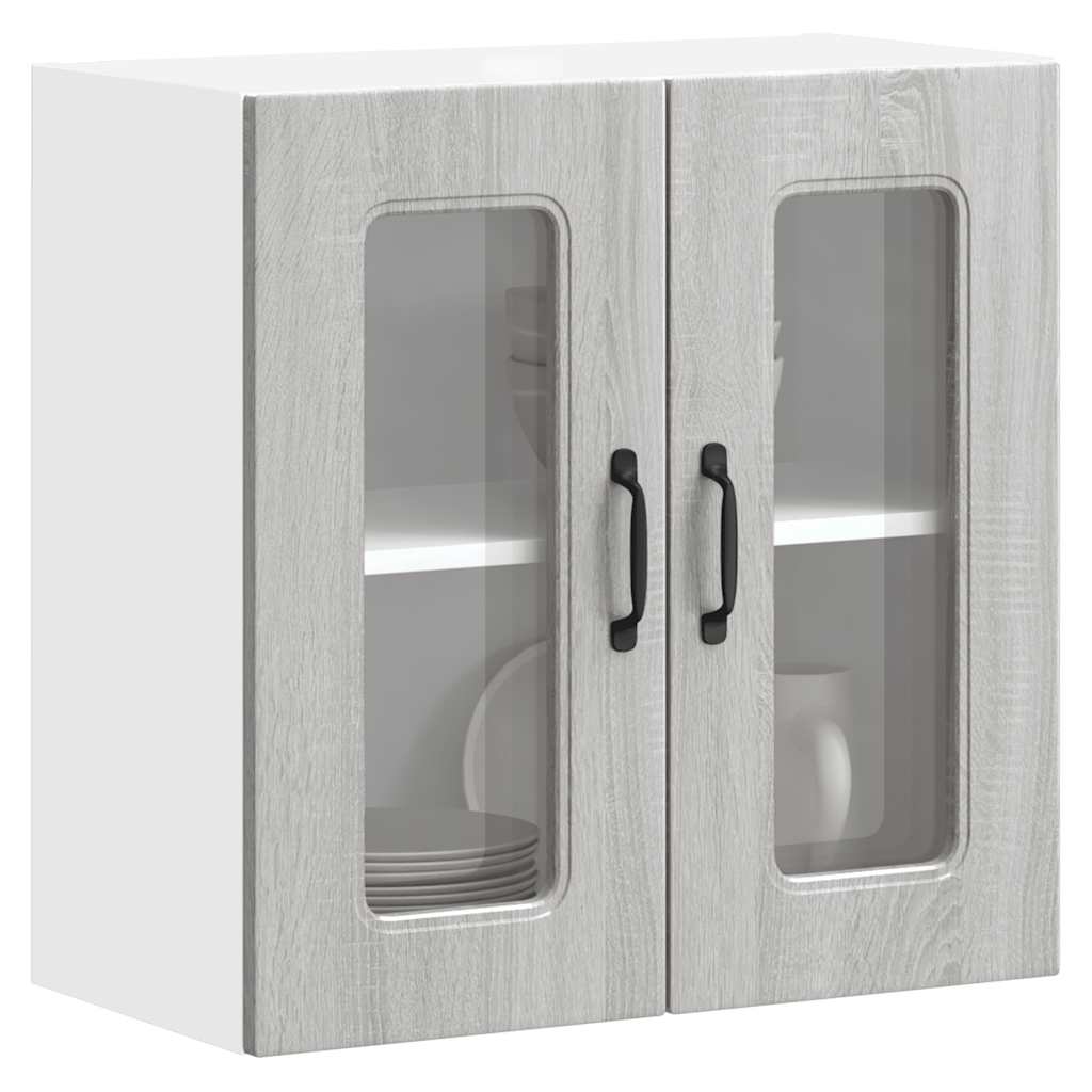 Küchen Hängeschrank Grau Sonoma mit Glastür