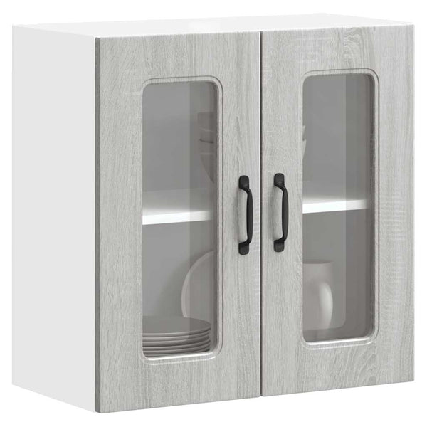 Küchen Hängeschrank Grau Sonoma mit Glastür