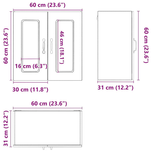 vidaXL Kalmar Kitchen Wall Cabinet with Glass Door Brown Oak Look